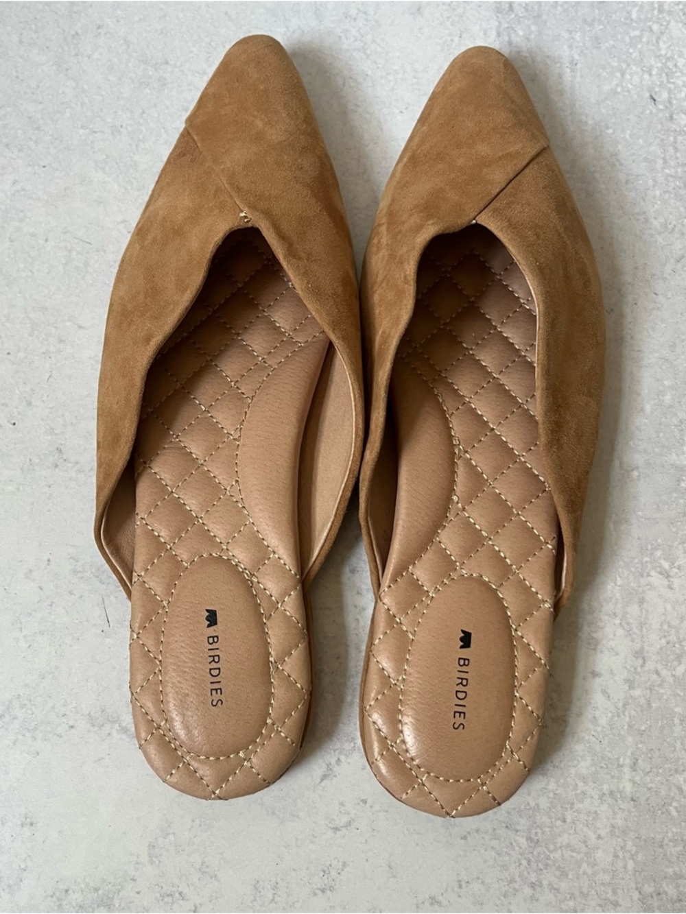 Birdies Suede Slip On Mules 10.5 Tan Beige Pointed Toe Neutral Flats - Picture 5 of 7